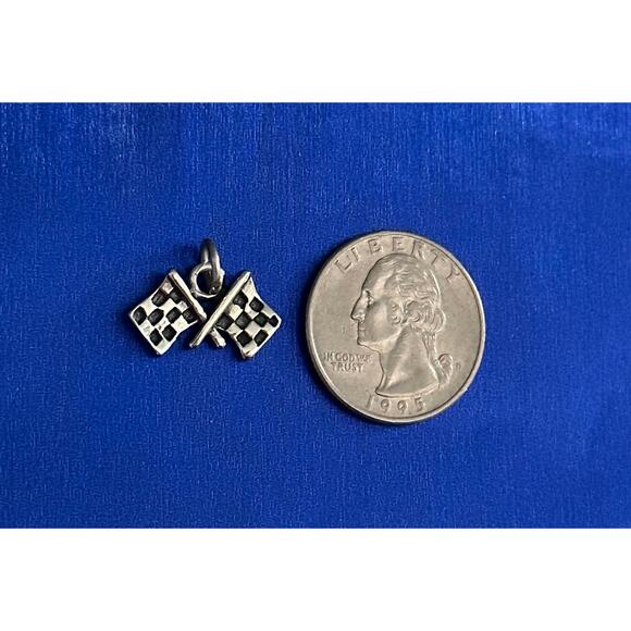 Sterling Silver Checkered Flag Charm,  Silver Racing Checkered Flag Charm - Picture 3 of 8